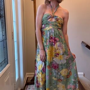 H&M Strapless Floral Dress - Green and Yellow